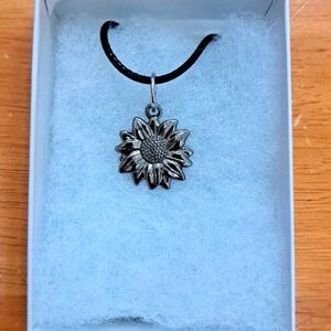 Gunmetal Silver Sunflower Necklace